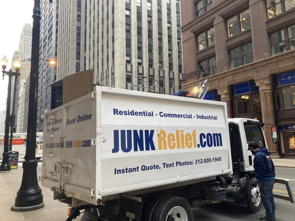 junk removal truck in downtown chicago