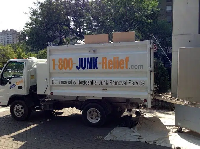 A loaded junk removal truck at a job site in Chicago | Junk Relief Chicago